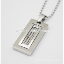 Cool unique silver mens Casual/sporty rectangle pendant charm necklace with steel wire
